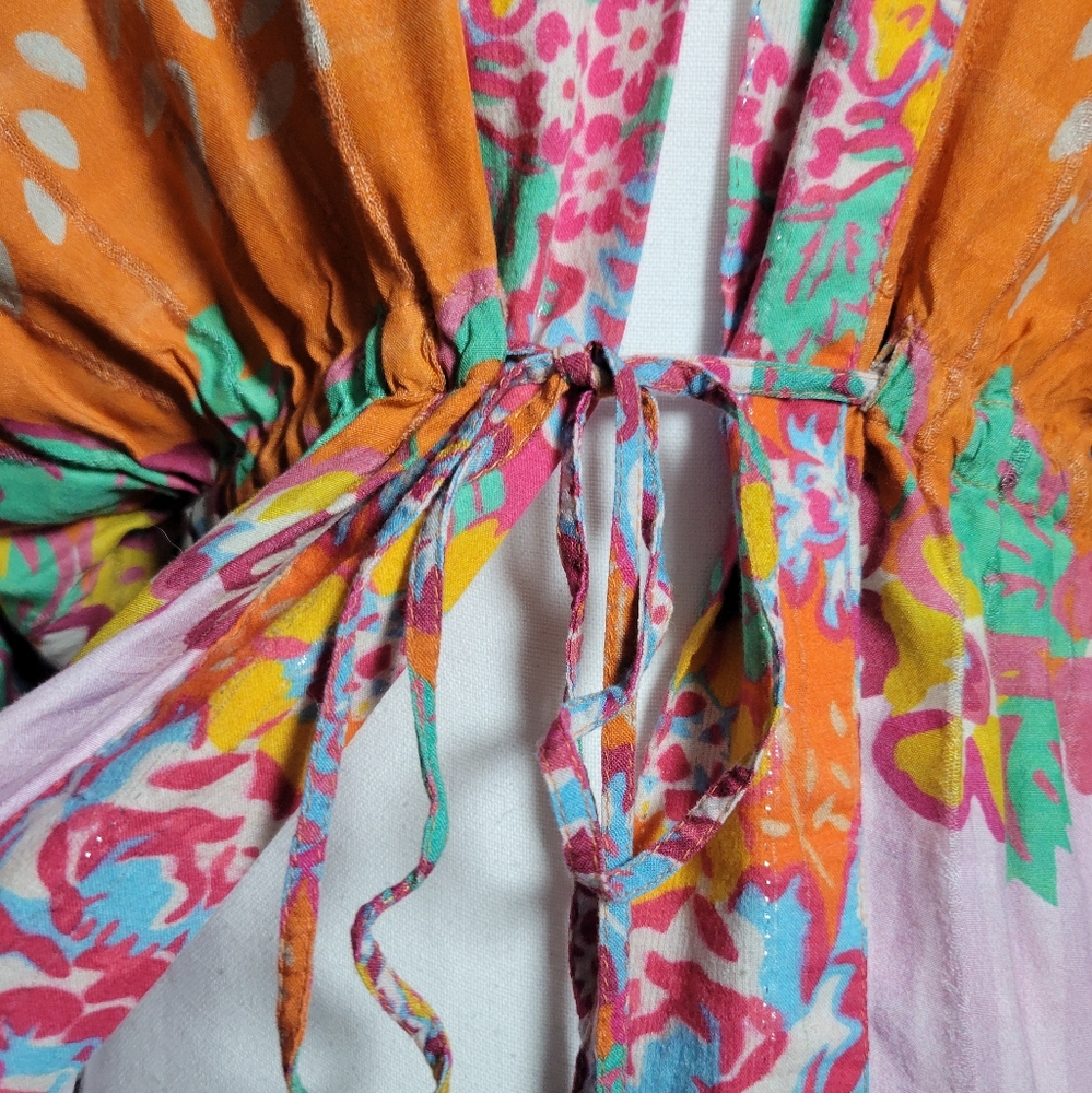 Anthropologie × Conditions Apply Floral Print Cinch Tie Waist Kimono Duster Top - Picture 13 of 16